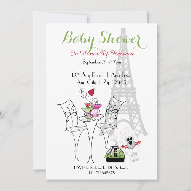 Paris Themed Bridal Shower Invitation (Front)