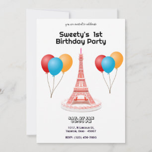 Paris-Themed Eiffel Tower Birthday Cake Invitation