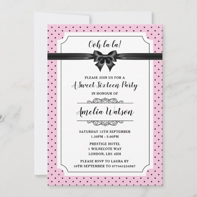 Paris themed Sweet Sixteen Invitations (Front)