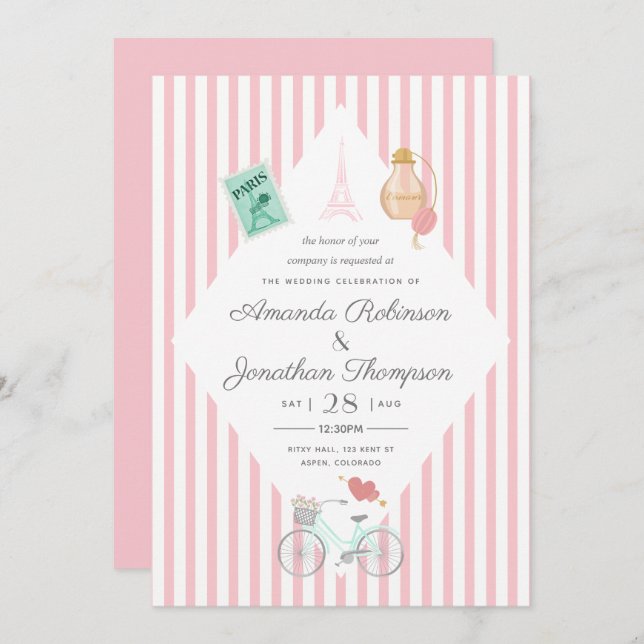 Paris Themed Wedding Personalised Invitation (Front/Back)