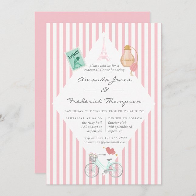 Paris Themed Wedding Rehearsal Dinner Invitation (Front/Back)