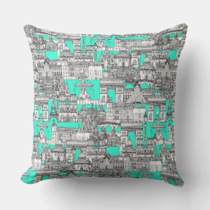 Paris toile aquamarine cushion