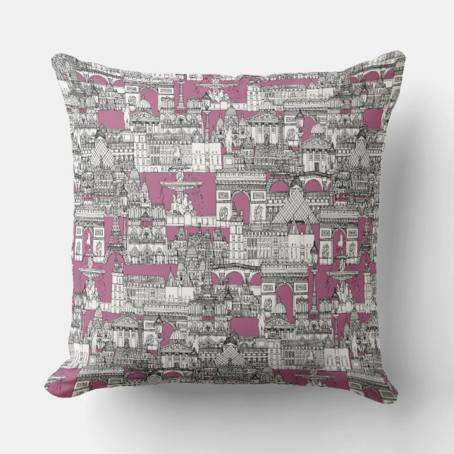 Paris toile raspberry cushion (Front)