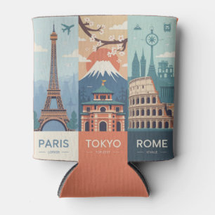Paris Tokyo Rome Place Cab Sleeve Can Cooler