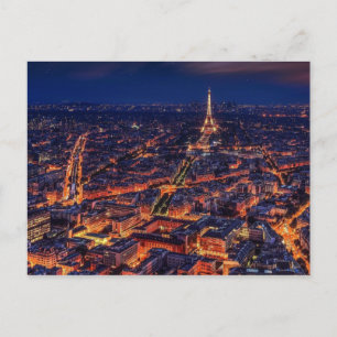 Paris top view by night with cute Tour eiffel Postcard