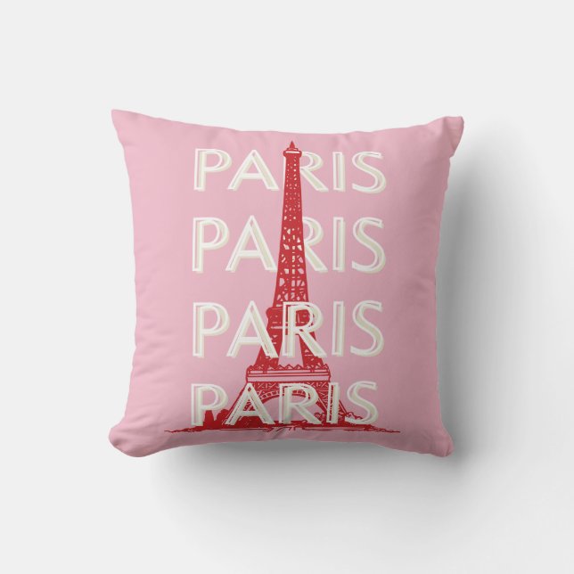 Paris, Travel Art, Retro Art, Pink Cushion (Front)