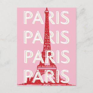 Paris, Travel Art, Retro Art, Pink Holiday Postcard