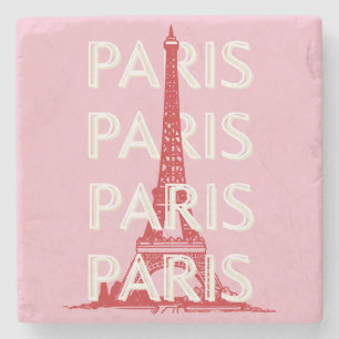 Paris, Travel Art, Retro Art, Pink Stone Coaster