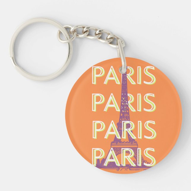 Paris, Travel Art, Retro Travel Art Key Ring (Front)