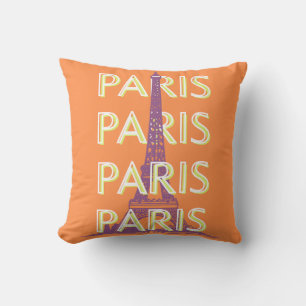 Paris, Travel Art, Retro Travel Art, Orange Cushion
