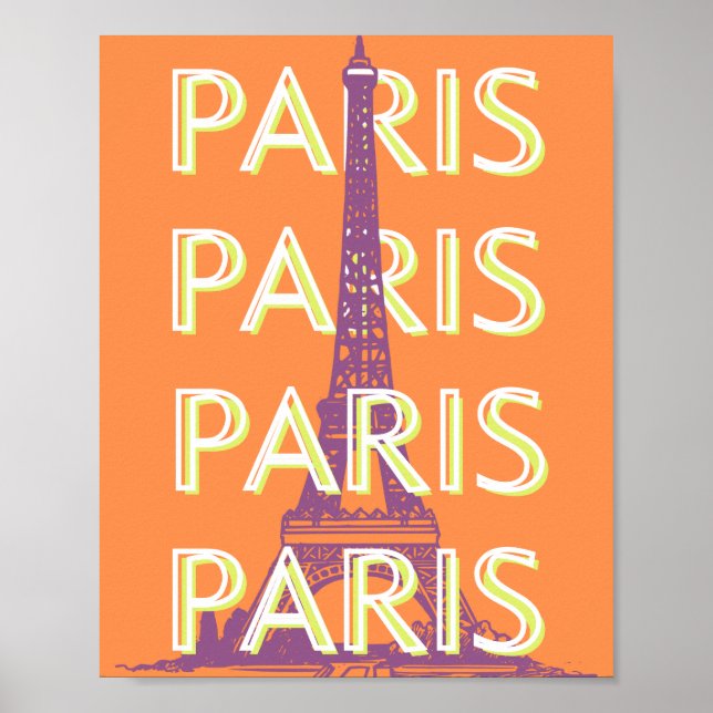 Paris, Travel Art, Retro Travel Art, Orange Poster (Front)