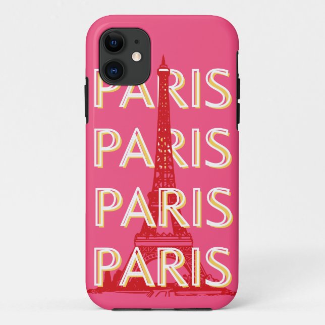 Paris, Travel Art, Retro Travel Art, Pink Case-Mate iPhone Case (Back)