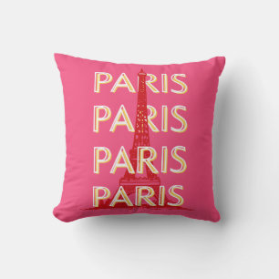 Paris, Travel Art, Retro Travel Art, Pink Cushion