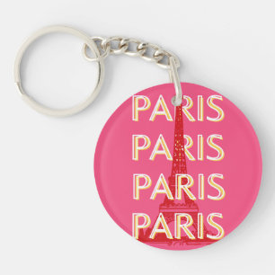 Paris, Travel Art, Retro Travel Art, Pink Key Ring