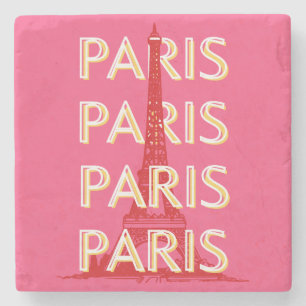 Paris, Travel Art, Retro Travel Art, Pink Stone Coaster