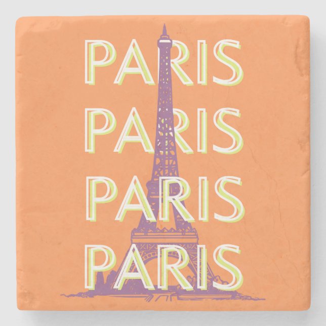 Paris, Travel Art, Retro Travel Art Stone Coaster (Front)