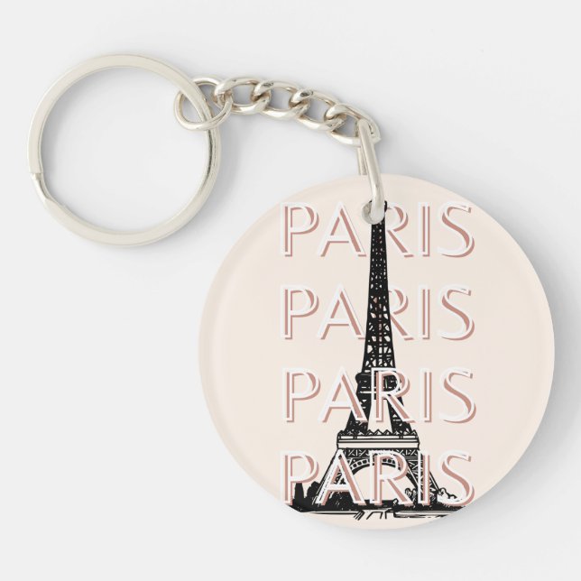 Paris Travel Art, Travel Art, Pastel, Minimalist Key Ring (Front)