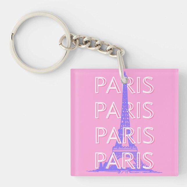 Paris Travel Art, Travel Art, Pink Key Ring (Front)