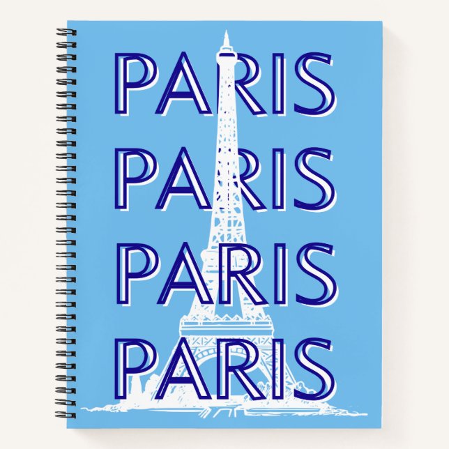 Paris Travel Art, Travel Art, Preppy Art, Blue Notebook (Front)
