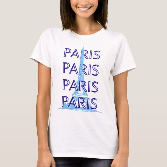 Paris Travel Art, Travel Art, Preppy Art, Blue T-Shirt (Front)