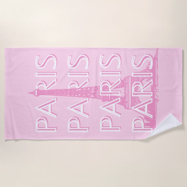 Paris Travel Art, Travel Art, Preppy Art, Pink Beach Towel (Front)