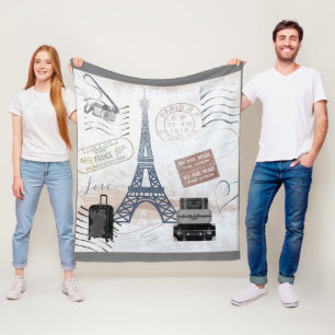 Paris Travel Collage Fleece Blanket