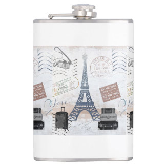 Paris Travel Collage Hip Flask