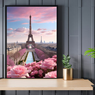 Paris Travel Eiffel Tower Roses Poster