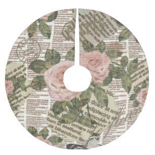 Paris Travel: Vintage Newspaper Wallpaper. Brushed Polyester Tree Skirt