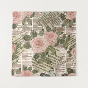 Paris Travel: Vintage Newspaper Wallpaper. Tapestry