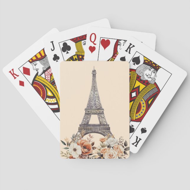 Paris Trip Eiffel Tower Beautiful Floral Playing Cards (Back)