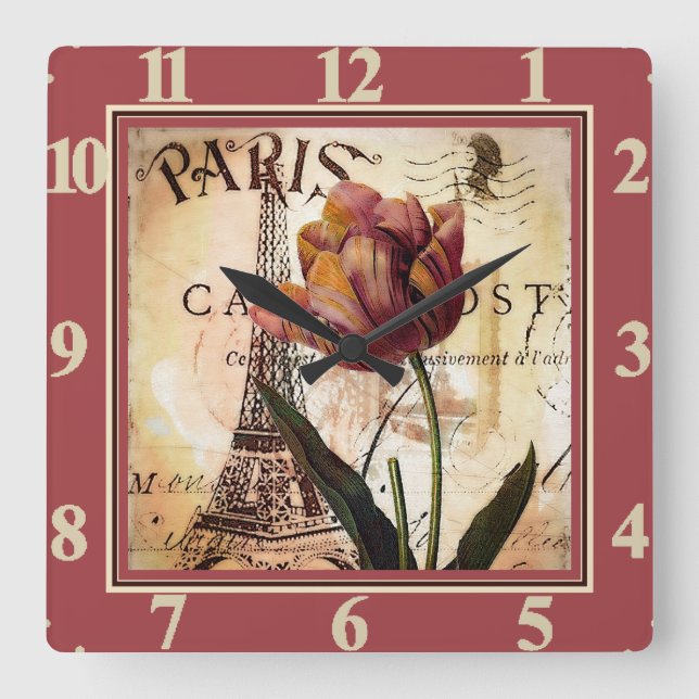 Paris tulip square wall clock (Front)