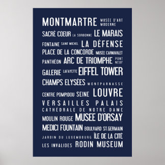 Paris typographic poster, blue poster