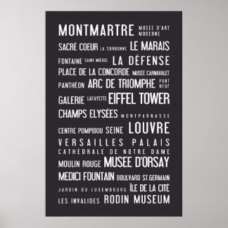 Paris typographic poster, gray poster