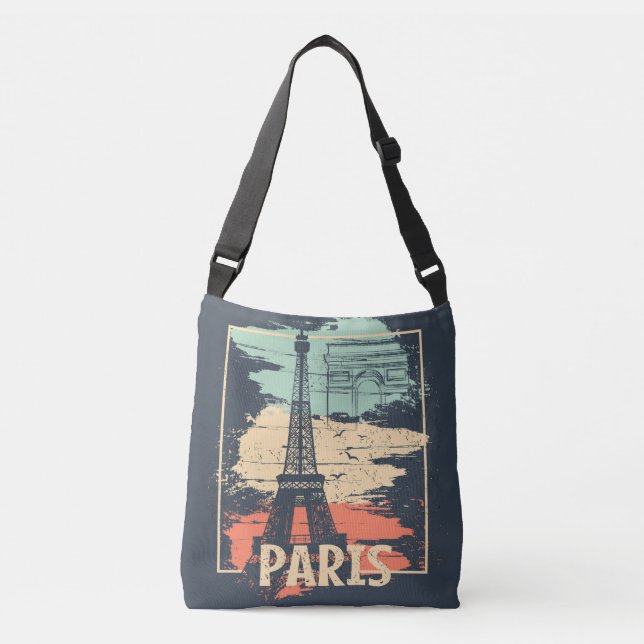 Paris typography: abstract Eiffel poster. Crossbody Bag (Front)