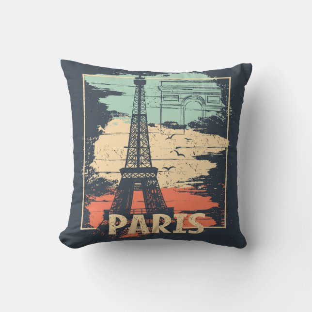 Paris typography: abstract Eiffel poster. Cushion (Front)