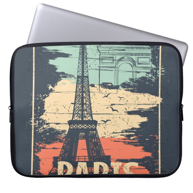 Paris typography: abstract Eiffel poster. Laptop Sleeve (Front)