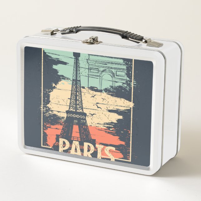 Paris typography: abstract Eiffel poster. Metal Lunch Box (Front)