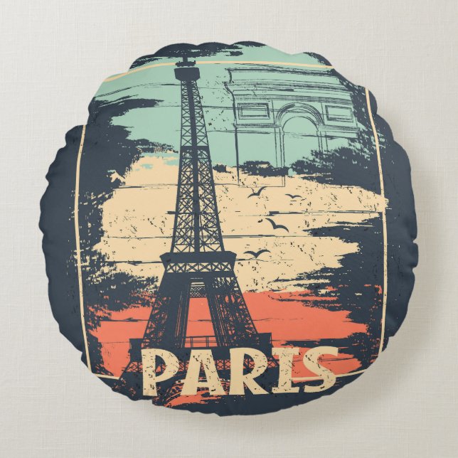 Paris typography: abstract Eiffel poster. Round Cushion (Front)