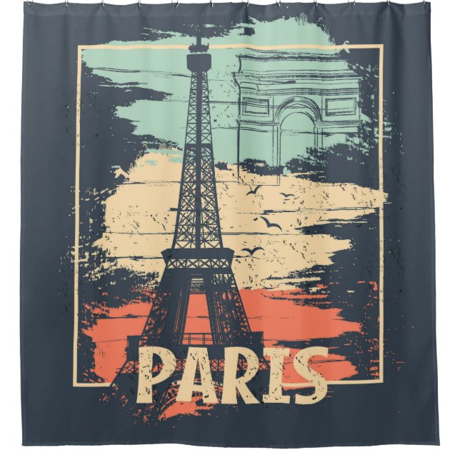 Paris typography: abstract Eiffel poster. Shower Curtain (Front)