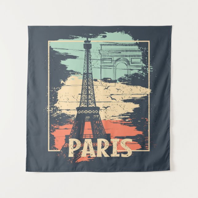 Paris typography: abstract Eiffel poster. Tapestry (Front)