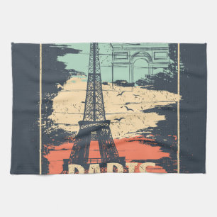 Paris typography: abstract Eiffel poster. Tea Towel