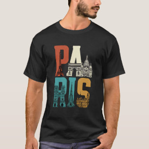 Paris Typography Art   Vintage Parisian Landmarks  T-Shirt