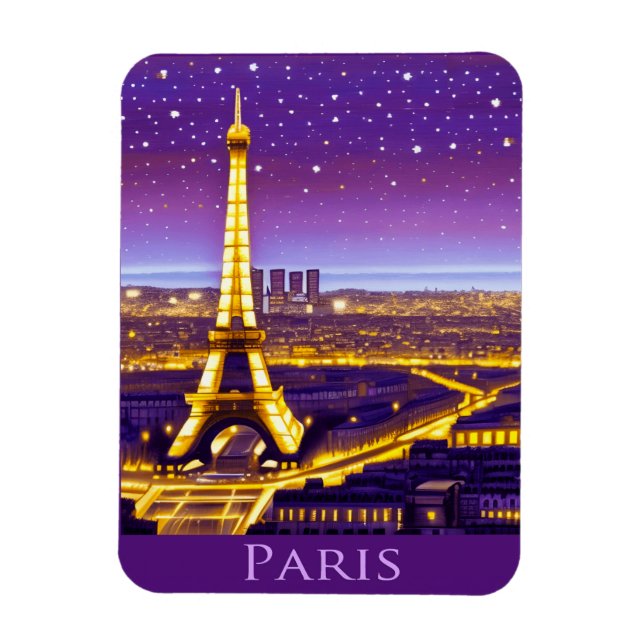 Paris Under a Purple Starry Sky  Magnet (Vertical)