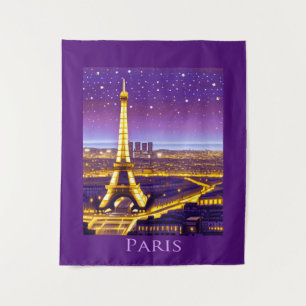 Paris Under a Purple Starry Sky Tapestry