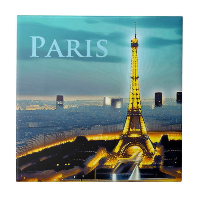 Paris Under a Turquoise Blue Twilight Sky Ceramic Tile (Front)