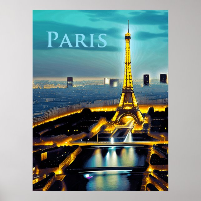 Paris Under a Turquoise Blue Twilight Sky Poster (Front)