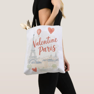 Paris Valentine Watercolor – Eiffel Tower Love Tote Bag