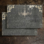Paris Vintage Black Ephemera Script Decoupage Tissue Paper<br><div class="desc">Vintage chalkboard black background with an elegant French style chandelier,  that was created from an oil pastel painting by internationally licensed artist and designer,  Audrey Jeanne Roberts.  Creamy off white Floral bouquet elements and swags are perfect for furniture decoupage to add texture and interest.   Copyright.</div>