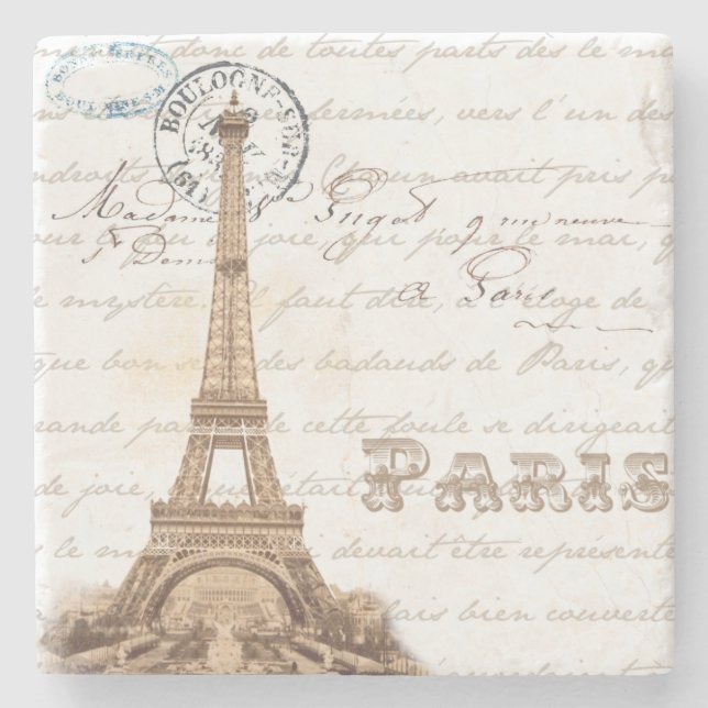 Paris Vintage French Writing Stone Coaster (Front)